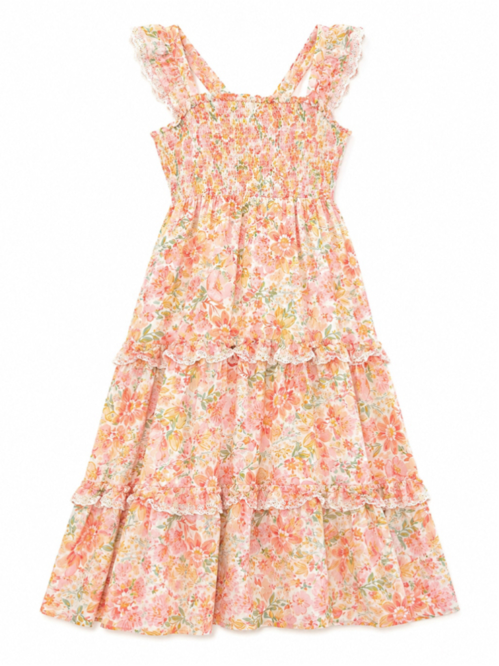 Haute Hippie Size 12 Floral Tiered Maxi Dress Smocked Boho Cottagecore Lace - Picture 2 of 9